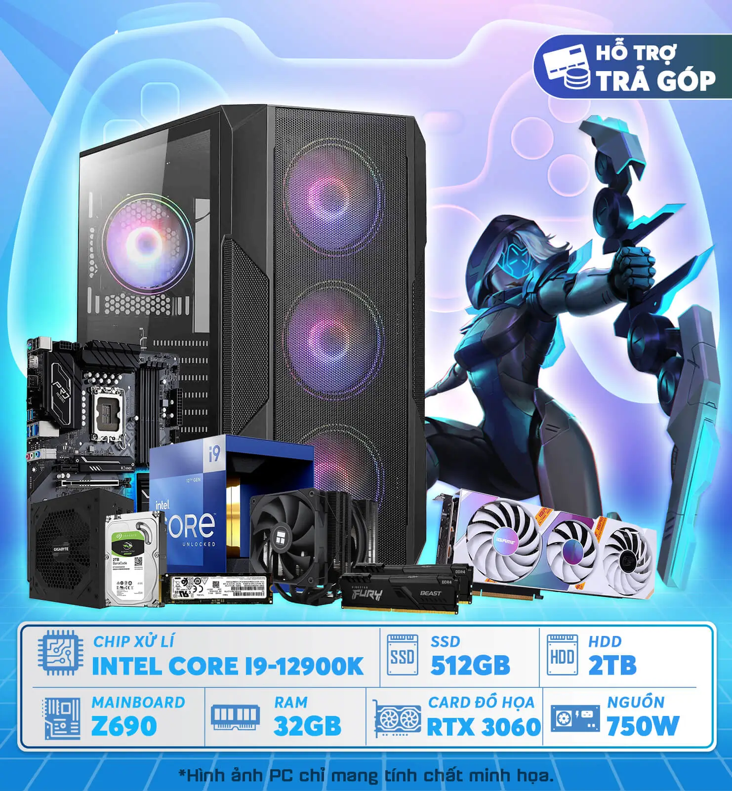 PC Cao Cấp Odin (I9-12900K/Z690/32GB RAM/512GB SSD/2TB HDD/RTX 3060/750W) Pc Cao Cấp Odin (I9-12900K/Z690/32Gb Ram/512Gb Ssd/2Tb Hdd/Rtx 3060/750W)